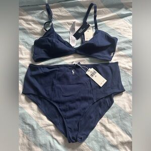 NWT Polo Ralph Lauren Ribbed Bralette & High-Waisted Brief Set – Navy Blue – XXL